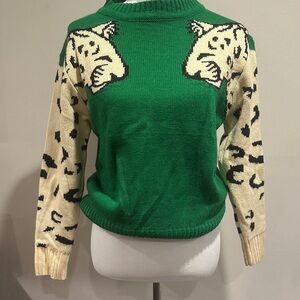 Elegant Green and Cream Animal Print Sweater